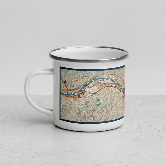 Left View Custom Charleston West Virginia Map Enamel Mug in Woodblock