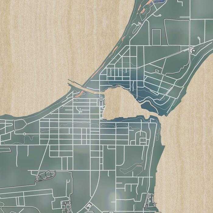 Charlevoix Michigan Map Print in Afternoon Style Zoomed In Close Up Showing Details