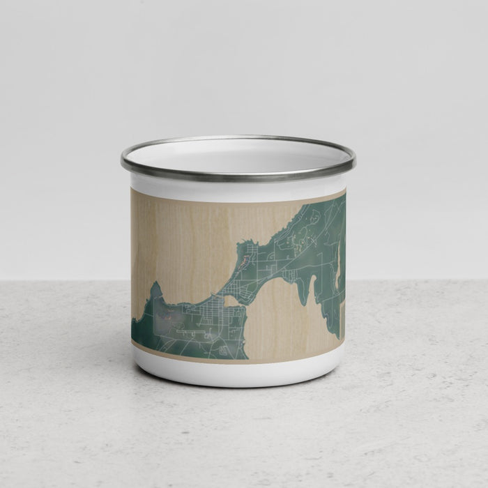 Front View Custom Charlevoix Michigan Map Enamel Mug in Afternoon