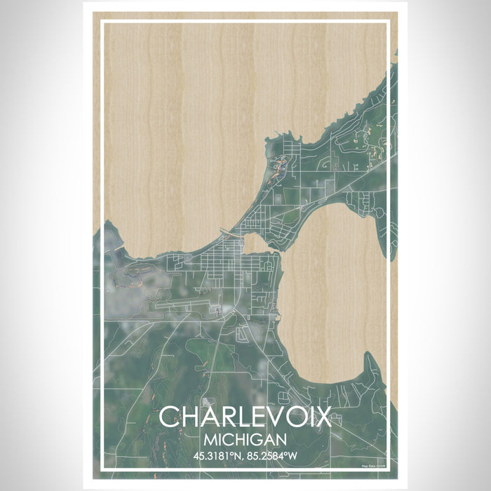 Charlevoix Michigan Map Print Portrait Orientation in Afternoon Style With Shaded Background