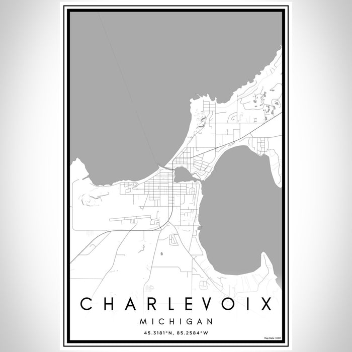 Charlevoix Michigan Map Print Portrait Orientation in Classic Style With Shaded Background