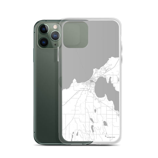 Custom Charlevoix Michigan Map Phone Case in Classic on Table with Laptop and Plant