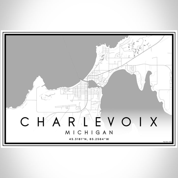 Charlevoix Michigan Map Print Landscape Orientation in Classic Style With Shaded Background