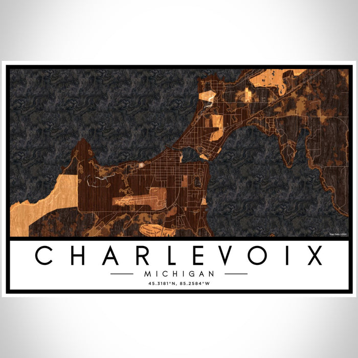 Charlevoix Michigan Map Print Landscape Orientation in Ember Style With Shaded Background