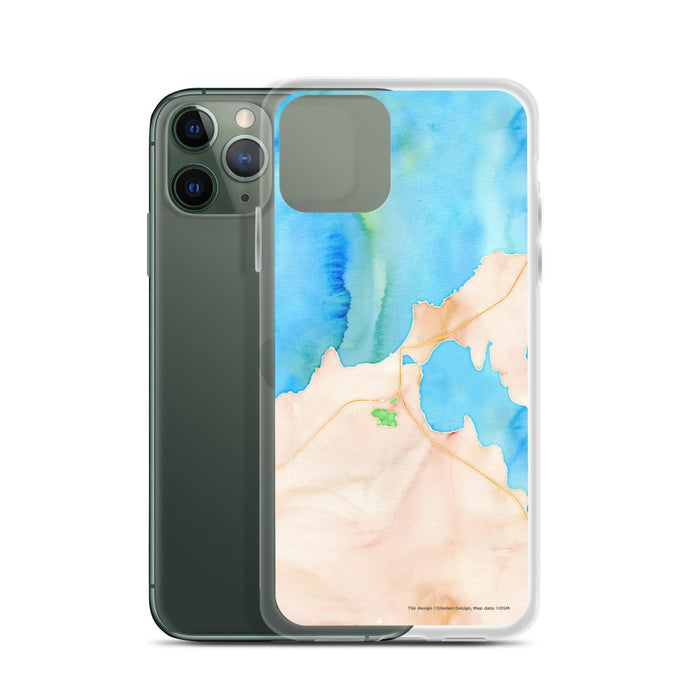 Custom Charlevoix Michigan Map Phone Case in Watercolor on Table with Laptop and Plant