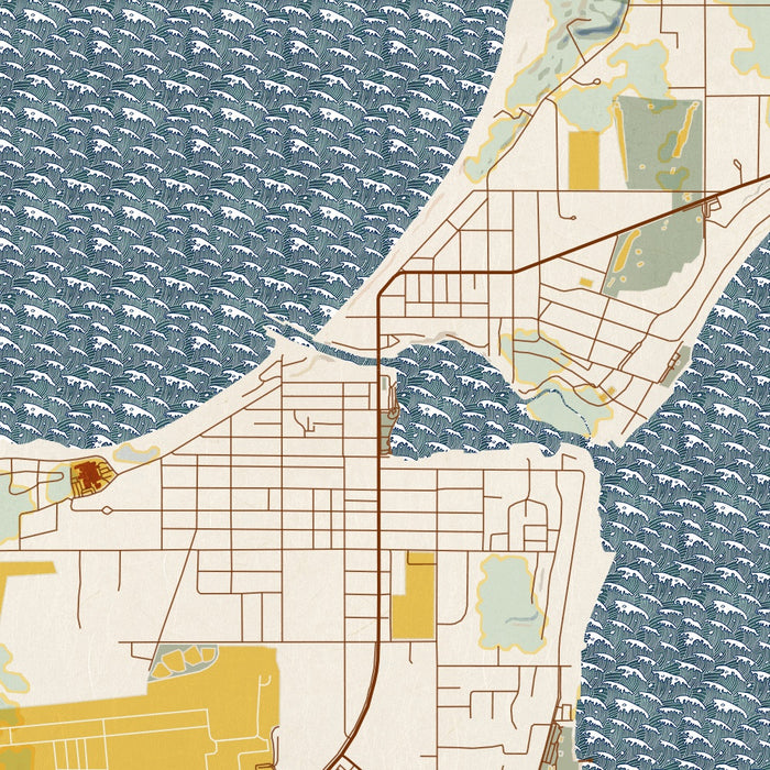 Charlevoix Michigan Map Print in Woodblock Style Zoomed In Close Up Showing Details