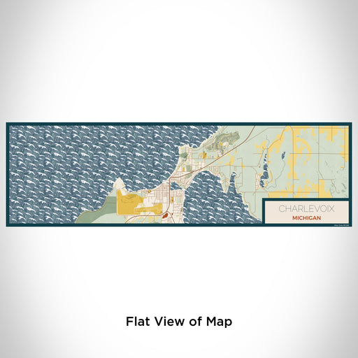Flat View of Map Custom Charlevoix Michigan Map Enamel Mug in Woodblock