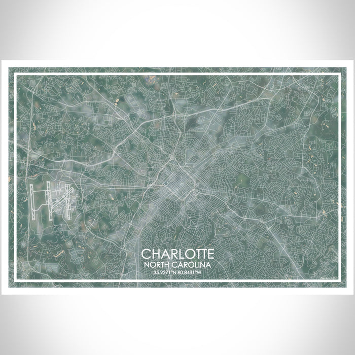 Charlotte North Carolina Map Print Landscape Orientation in Afternoon Style With Shaded Background