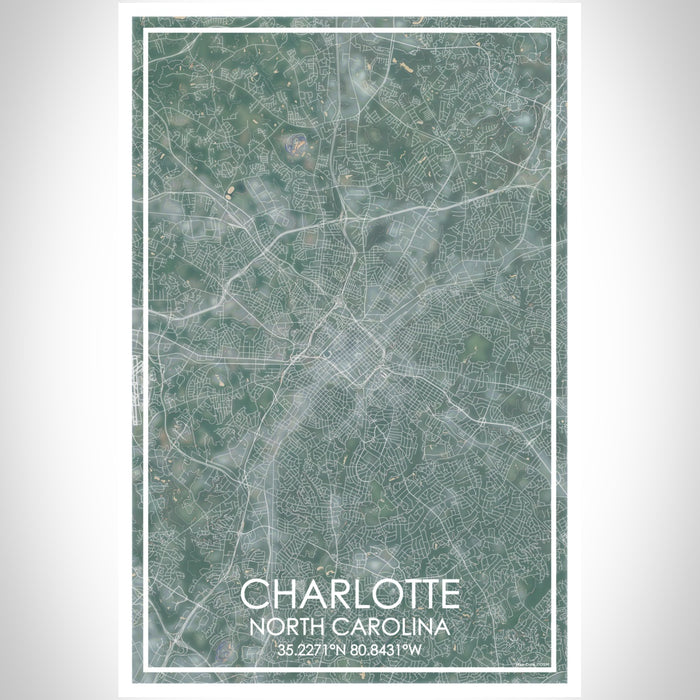 Charlotte North Carolina Map Print Portrait Orientation in Afternoon Style With Shaded Background