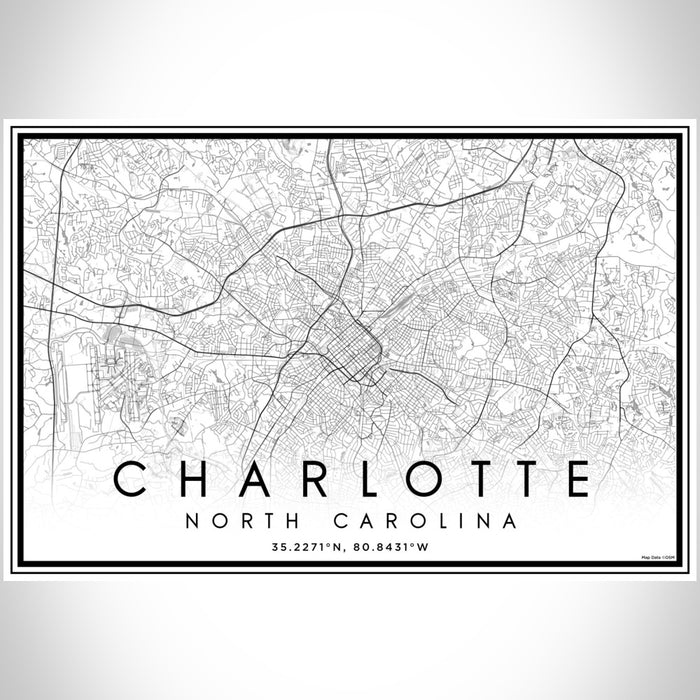 Charlotte North Carolina Map Print Landscape Orientation in Classic Style With Shaded Background