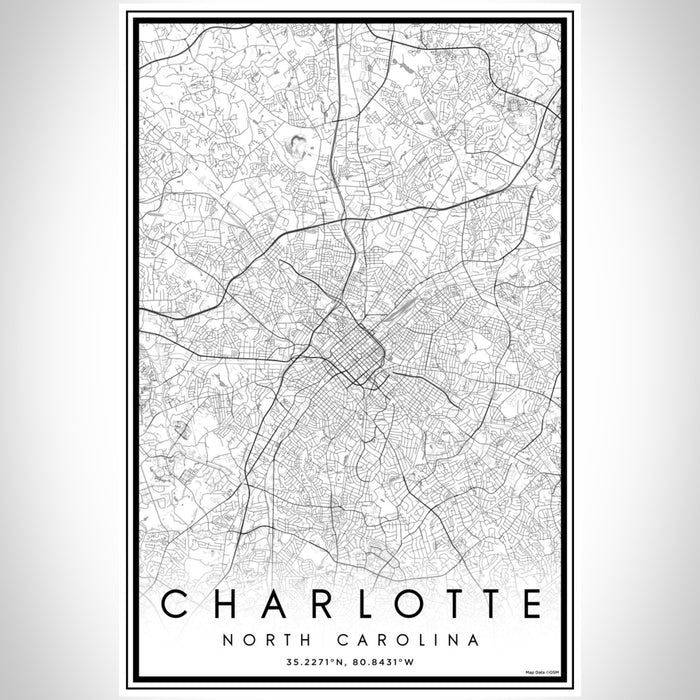Charlotte North Carolina Map Print Portrait Orientation in Classic Style With Shaded Background