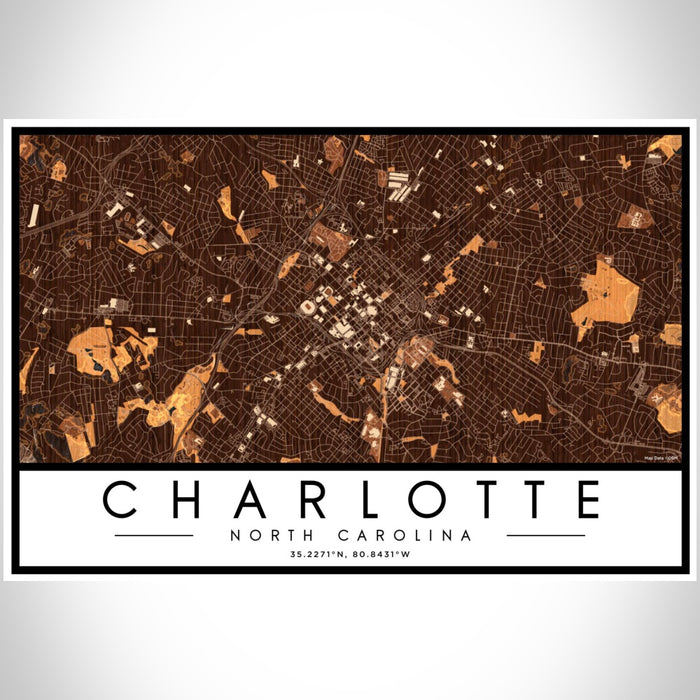 Charlotte North Carolina Map Print Landscape Orientation in Ember Style With Shaded Background