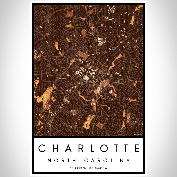 Charlotte North Carolina Map Print Portrait Orientation in Ember Style With Shaded Background