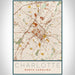 Charlotte North Carolina Map Print Portrait Orientation in Woodblock Style With Shaded Background