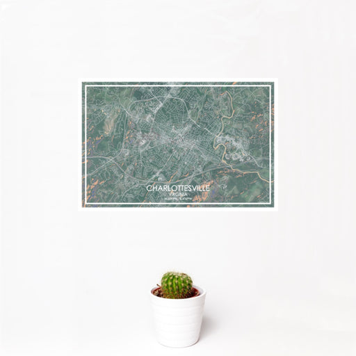 12x18 Charlottesville Virginia Map Print Landscape Orientation in Afternoon Style With Small Cactus Plant in White Planter