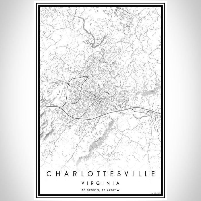 Charlottesville Virginia Map Print Portrait Orientation in Classic Style With Shaded Background