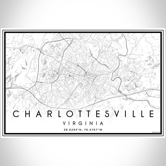 Charlottesville Virginia Map Print Landscape Orientation in Classic Style With Shaded Background