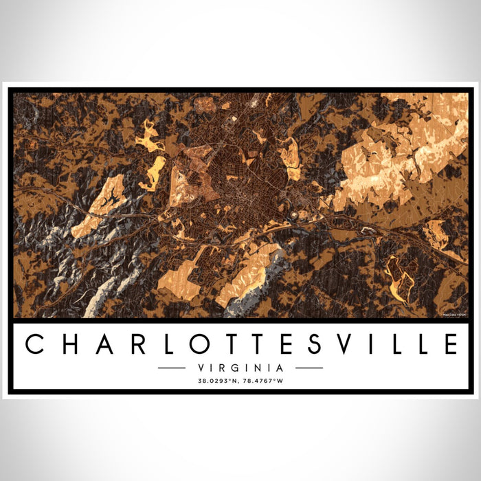 Charlottesville Virginia Map Print Landscape Orientation in Ember Style With Shaded Background