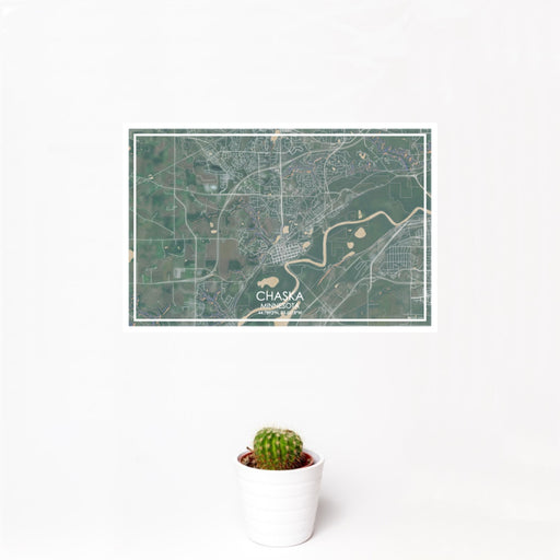 12x18 Chaska Minnesota Map Print Landscape Orientation in Afternoon Style With Small Cactus Plant in White Planter