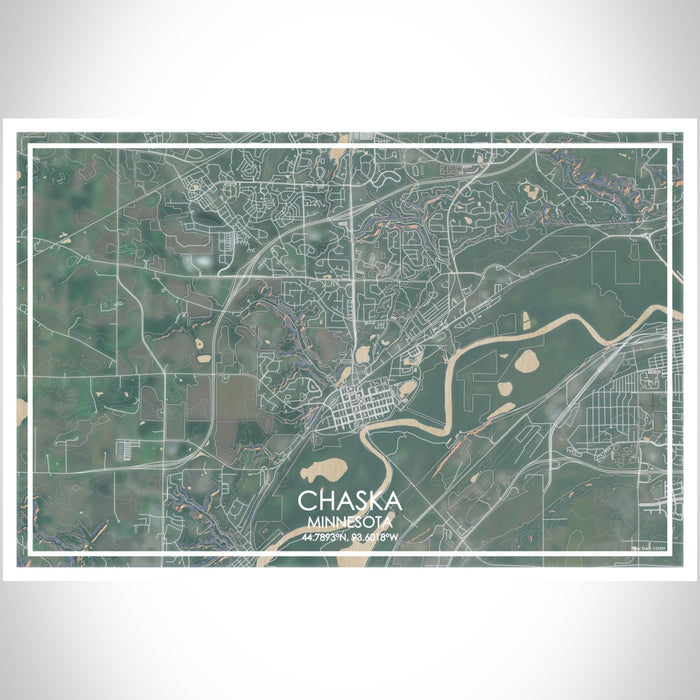 Chaska Minnesota Map Print Landscape Orientation in Afternoon Style With Shaded Background