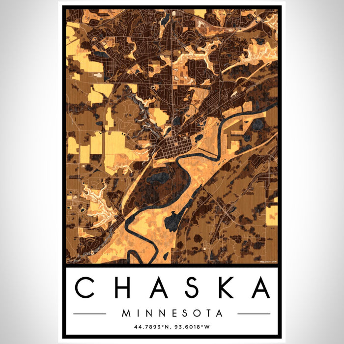 Chaska Minnesota Map Print Portrait Orientation in Ember Style With Shaded Background