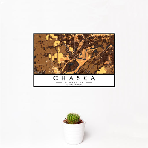 12x18 Chaska Minnesota Map Print Landscape Orientation in Ember Style With Small Cactus Plant in White Planter