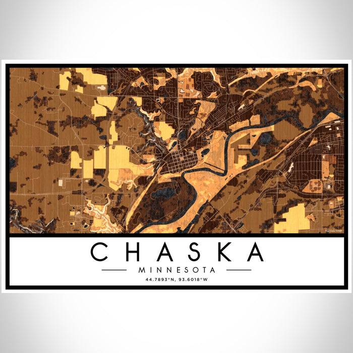 Chaska Minnesota Map Print Landscape Orientation in Ember Style With Shaded Background
