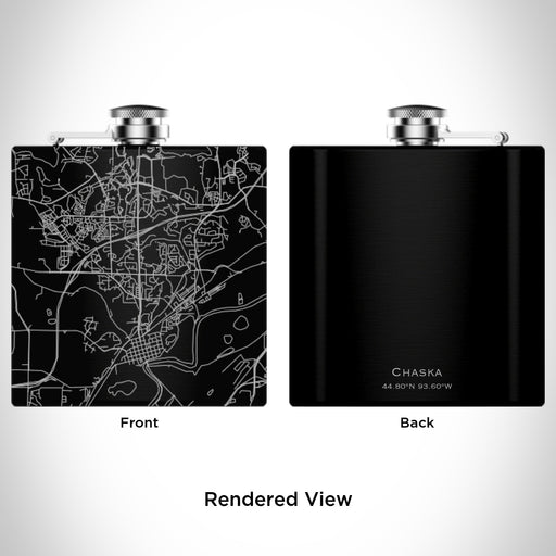 Rendered View of Chaska Minnesota Map Engraving on 6oz Stainless Steel Flask in Black