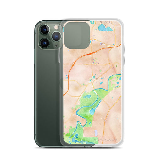 Custom Chaska Minnesota Map Phone Case in Watercolor on Table with Laptop and Plant