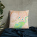 Custom Chaska Minnesota Map Throw Pillow in Watercolor on Bedding Against Wall