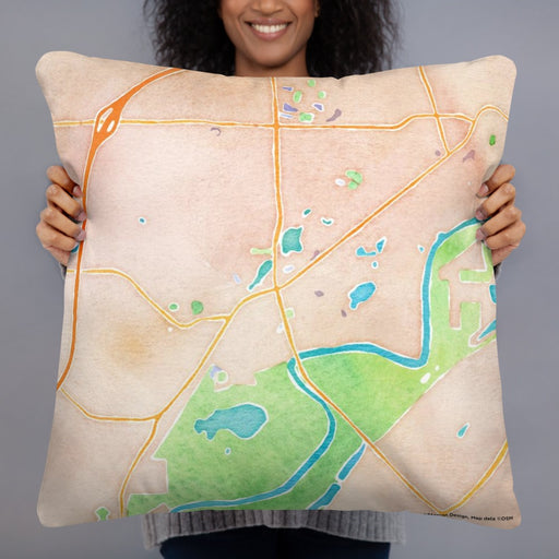 Person holding 22x22 Custom Chaska Minnesota Map Throw Pillow in Watercolor