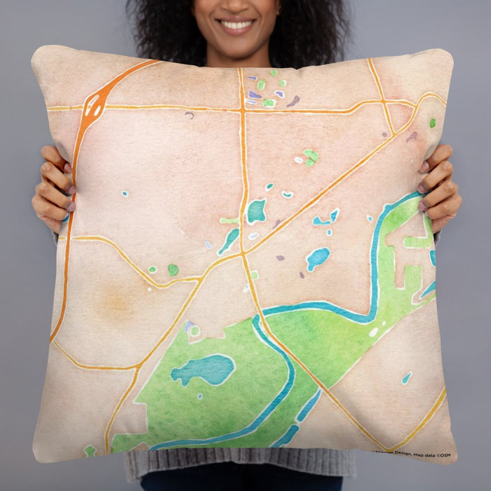 Person holding 22x22 Custom Chaska Minnesota Map Throw Pillow in Watercolor