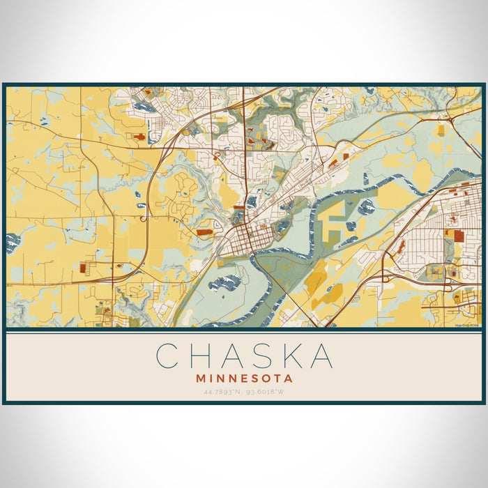 Chaska Minnesota Map Print Landscape Orientation in Woodblock Style With Shaded Background
