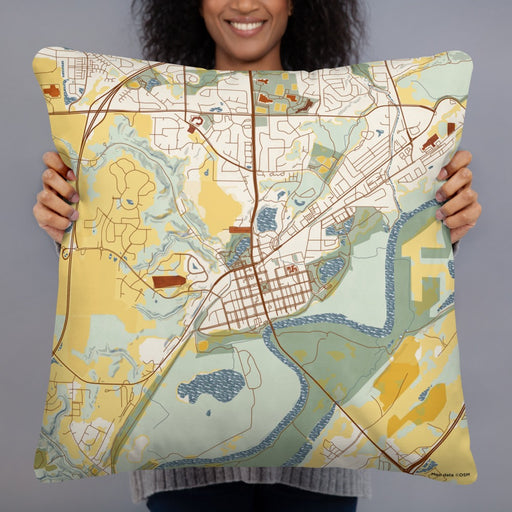 Person holding 22x22 Custom Chaska Minnesota Map Throw Pillow in Woodblock