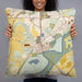 Person holding 22x22 Custom Chaska Minnesota Map Throw Pillow in Woodblock
