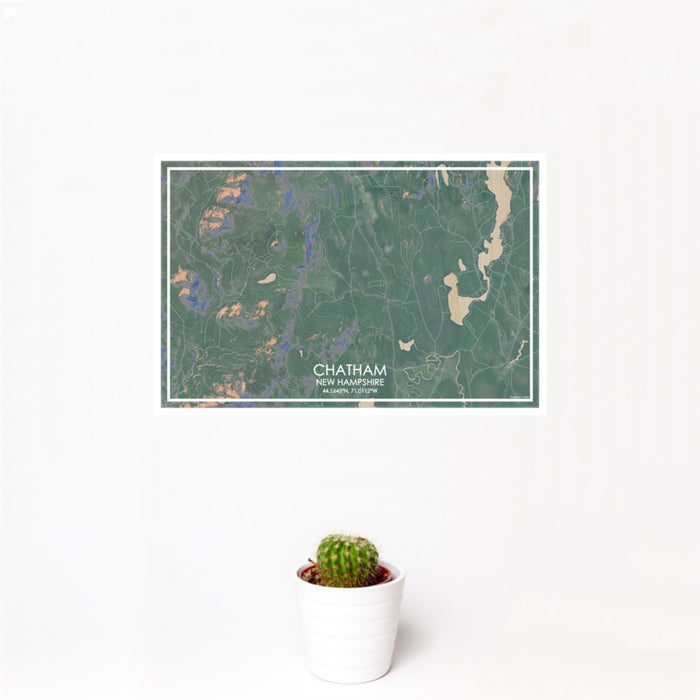 12x18 Chatham New Hampshire Map Print Landscape Orientation in Afternoon Style With Small Cactus Plant in White Planter