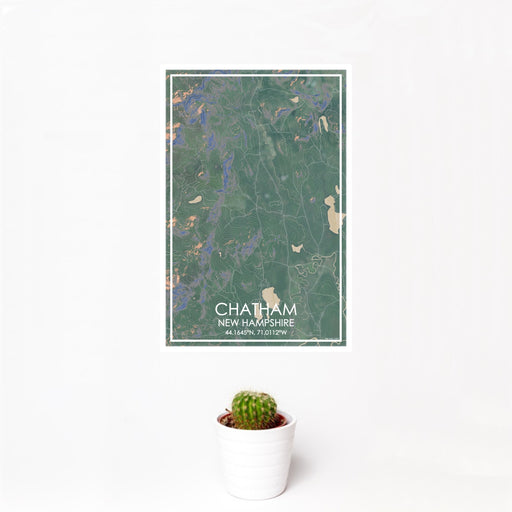 12x18 Chatham New Hampshire Map Print Portrait Orientation in Afternoon Style With Small Cactus Plant in White Planter