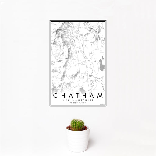 12x18 Chatham New Hampshire Map Print Portrait Orientation in Classic Style With Small Cactus Plant in White Planter