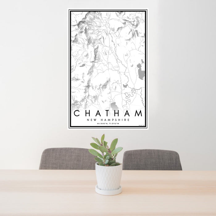 24x36 Chatham New Hampshire Map Print Portrait Orientation in Classic Style Behind 2 Chairs Table and Potted Plant