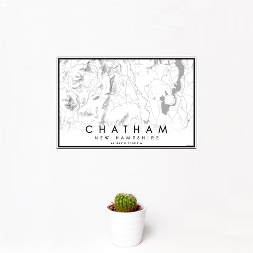 12x18 Chatham New Hampshire Map Print Landscape Orientation in Classic Style With Small Cactus Plant in White Planter