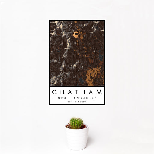 12x18 Chatham New Hampshire Map Print Portrait Orientation in Ember Style With Small Cactus Plant in White Planter