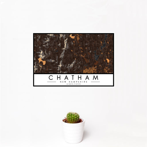 12x18 Chatham New Hampshire Map Print Landscape Orientation in Ember Style With Small Cactus Plant in White Planter