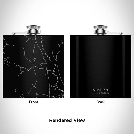 Rendered View of Chatham New Hampshire Map Engraving on 6oz Stainless Steel Flask in Black