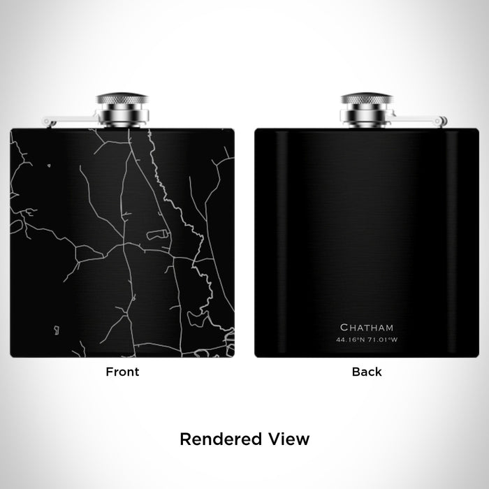 Rendered View of Chatham New Hampshire Map Engraving on 6oz Stainless Steel Flask in Black