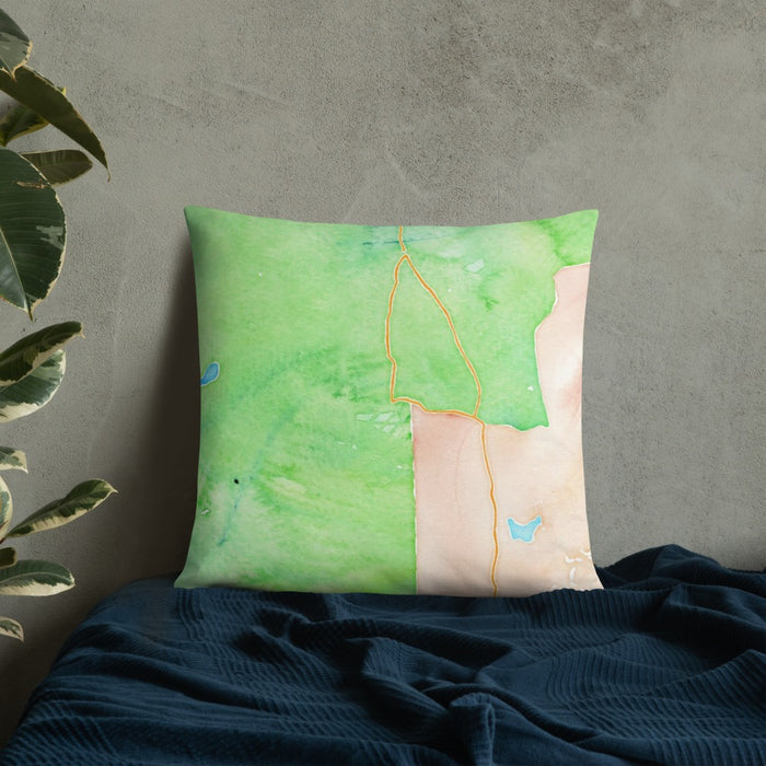 Custom Chatham New Hampshire Map Throw Pillow in Watercolor on Bedding Against Wall
