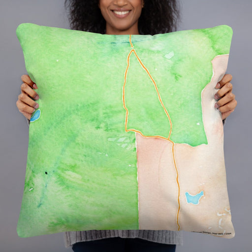 Person holding 22x22 Custom Chatham New Hampshire Map Throw Pillow in Watercolor