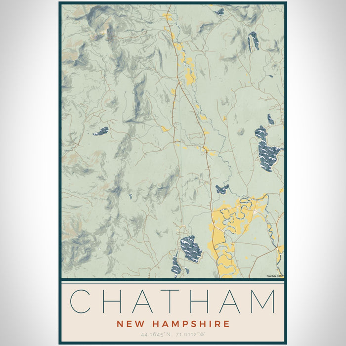 Chatham New Hampshire Map Print Portrait Orientation in Woodblock Style With Shaded Background