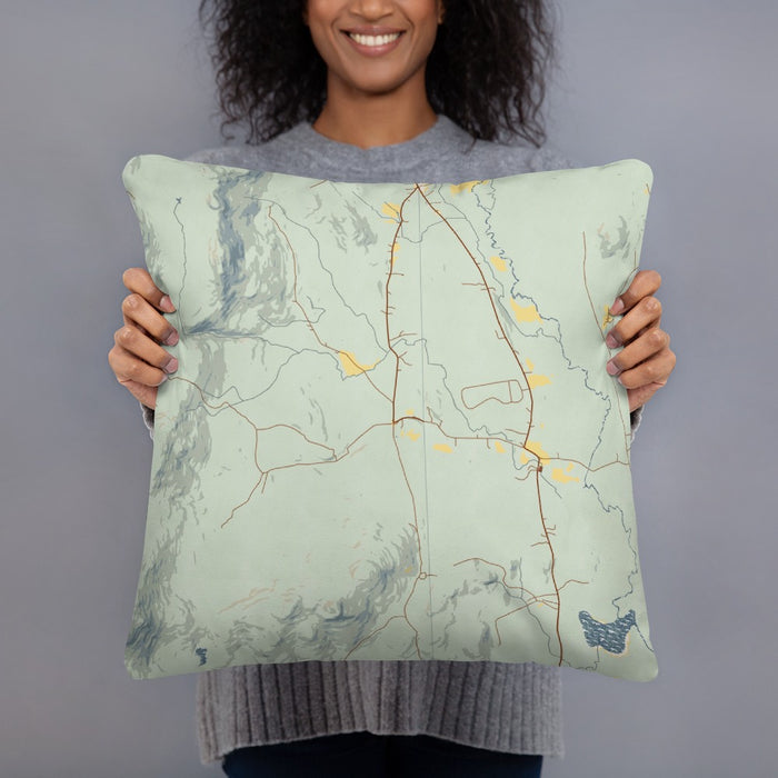 Person holding 18x18 Custom Chatham New Hampshire Map Throw Pillow in Woodblock