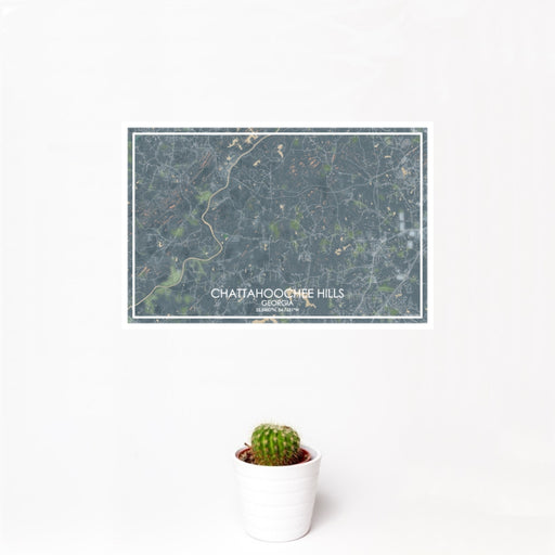 12x18 Chattahoochee Hills Georgia Map Print Landscape Orientation in Afternoon Style With Small Cactus Plant in White Planter