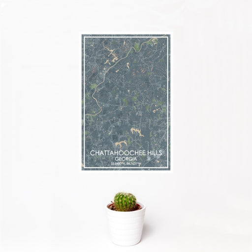 12x18 Chattahoochee Hills Georgia Map Print Portrait Orientation in Afternoon Style With Small Cactus Plant in White Planter
